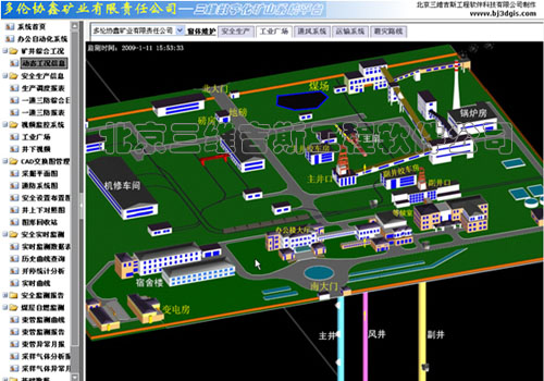 地面工业广场设施三维分布（点击图件自动显示视频监控图像）